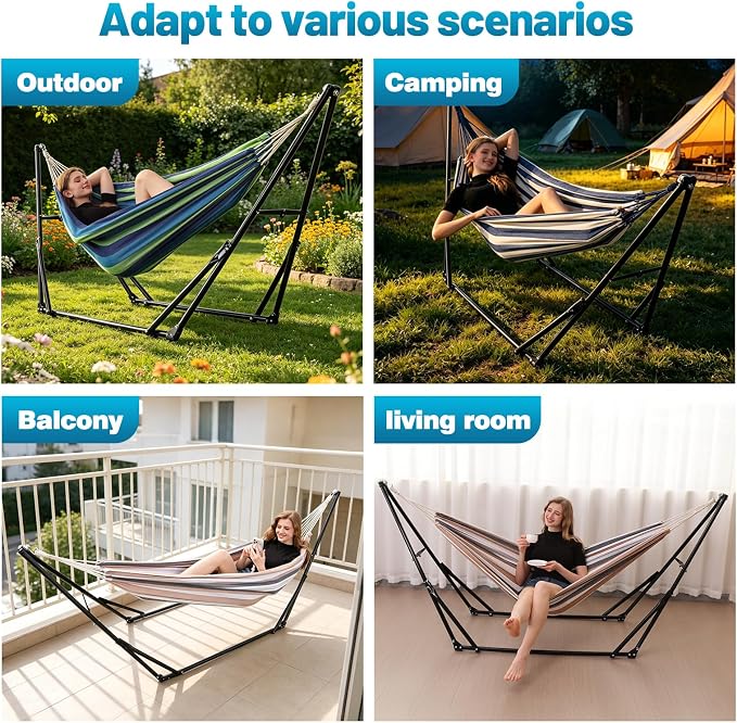 Portable Hammock with Stand for Outside or Inside,No Tree Required | 1 Minutes Tool-Free Setup | Adjustable Hammock for Indoor Outdoor Patio Yard | Carry Bag Included |450 lbs Capacity