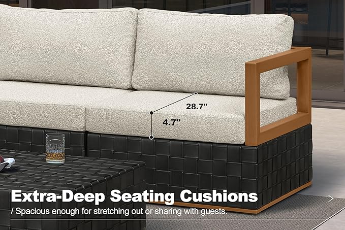 PURPLE LEAF Patio Outdoor Furniture Set 10 Pieces, Premium Leather Outdoor Couch Sectional Sofa, Patio Couch with Olefin Cushions, Patio Conversation Sets for Porch, Balcony, Garden, Black