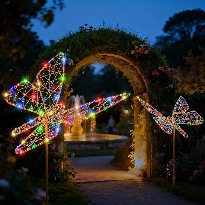 Lomotech Solar Garden Lights - 18" 240 Leds Foldable Outdoor Butterfly Garden Decor, Waterproof Larger Outdoor Solar Lights with Iron for Garden Patio Yard Lawn Pathway Decorations (Multicolor)