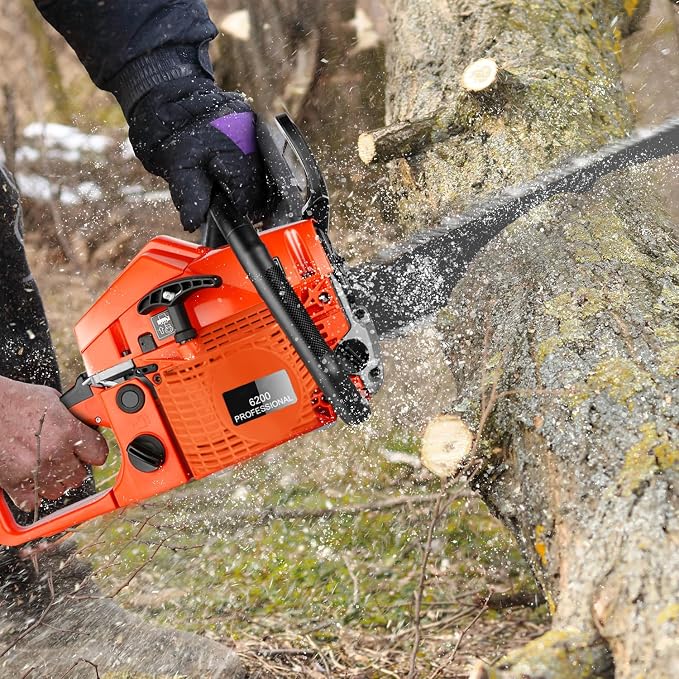 62CC Gas Powered Chainsaw with 20 Inch Bars, 3.5 HP 2-Stroke Engine for Wood Cutting, Tree Trimming and Farm Use, Gas Chainsaws with Non-Slip Handle, Carrying Bag & Tool Kit