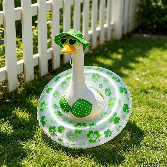 Bikini Porch Goose Outfits,Porch Goose Summer Outfits Swimsuit with Hat Sunglasses & Swim Ring,Fit 23'' Lawn Goose Statue for Summer Outdoor Garden Lawn Yard Decor (Swimsuit-Green)