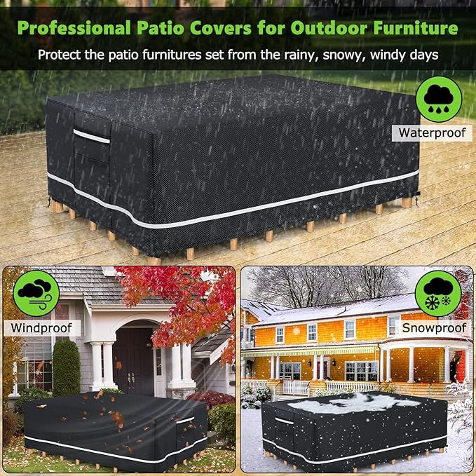 Patio Furniture Covers Waterproof, Heavy Duty 600D Outdoor Furniture Covers for Outside Sectional Sofa Set,Tear Resistance and Anti-UV, 126"L x 126"W x 28"H, Black with White Border