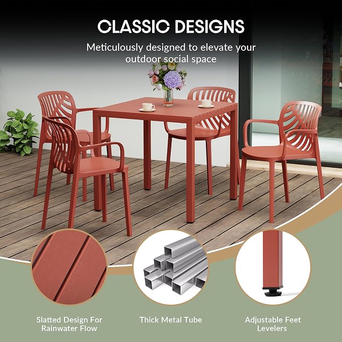 WestinTrends Playa 31.5" Iron Metal Frame Outdoor Square Patio Dining Table, Red