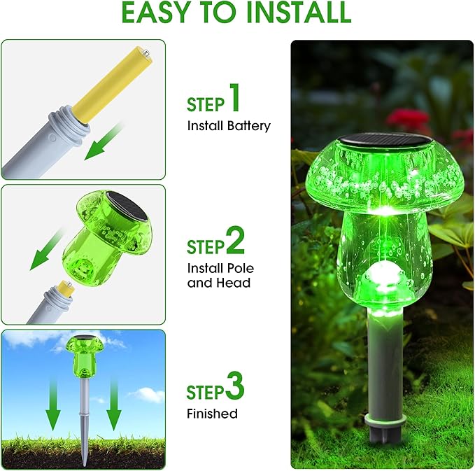Eyrosa Solar Outdoor Lights, 8 Pack Waterproof Solar Mushroom Lights for Garden Yard Pathway Path Walkway Driveway Lawn Landscape Outside Decor, Yellow Green Purple Red