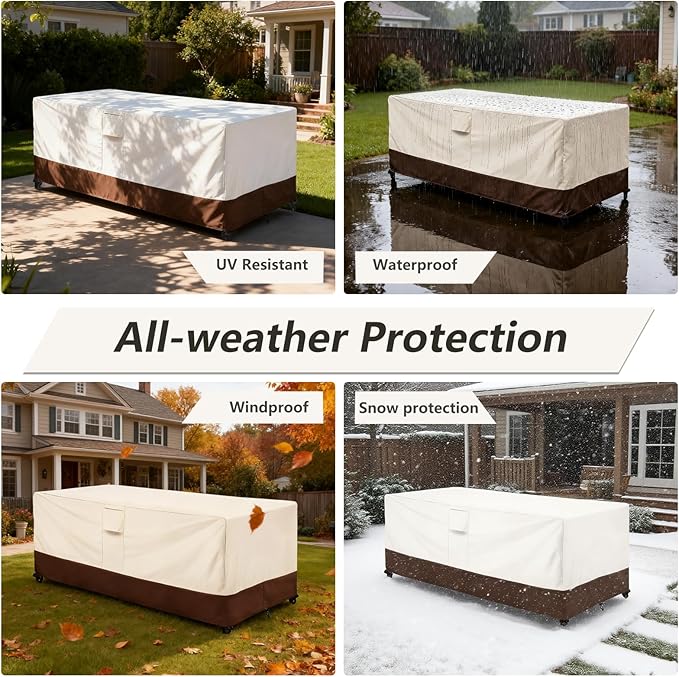 Patio Coffee Table Cover Waterproof, Outdoor Rectangular Side Table Covers, 42W x 26D x 16H Inches Outdoor Patio Furniture Covers, Beige