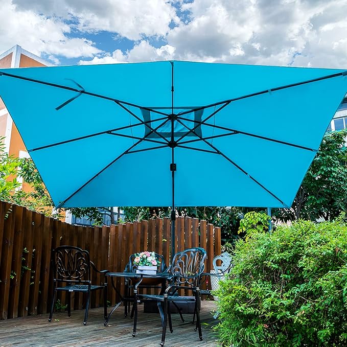 Sunnyglade 10x13Ft Cantilever Patio Umbrella Rectangular Deluxe Offset Umbrella 360°Rotation & Integrated Tilting System Patio Hanging Umbrella for Market Garden Deck Pool Backyard Patio(Blue)