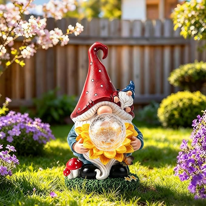 Solar Gnomes Garden Decor Outdoor Statues, Christmas Gnomes Gardening Gifts for Women Mom, Gnomes Decorations for Yard with Sunflower Decor Solar Lights for Outside, Patio, Lawn, Porch Decor