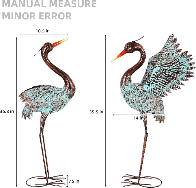 36.8" Blue Heron Decor, Metal Crane Statue Handcrafted | Extra-Large Garden Bird Animal Yard Art, Lawn Ornament Decor, Stable U-Ground Stakes, Backyard Decoration
