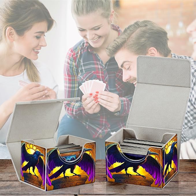 Card Deck Box for MTG, Cards Storage Box Fits 120+ Sleeved, Leather Small Size Strong Magnetic Closing Card Case for Board Games Magic TCG CCG Baseball Collection, Eagle With Purple Wings