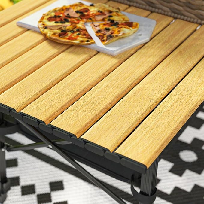 Outsunny 3ft Portable Camping Table with Storage Bag, Adjustable Height Aluminum Small Folding Table, Lightweight Picnic Table with Carry Bag for Outdoor Picnic BBQ Backyards Beach, Brown
