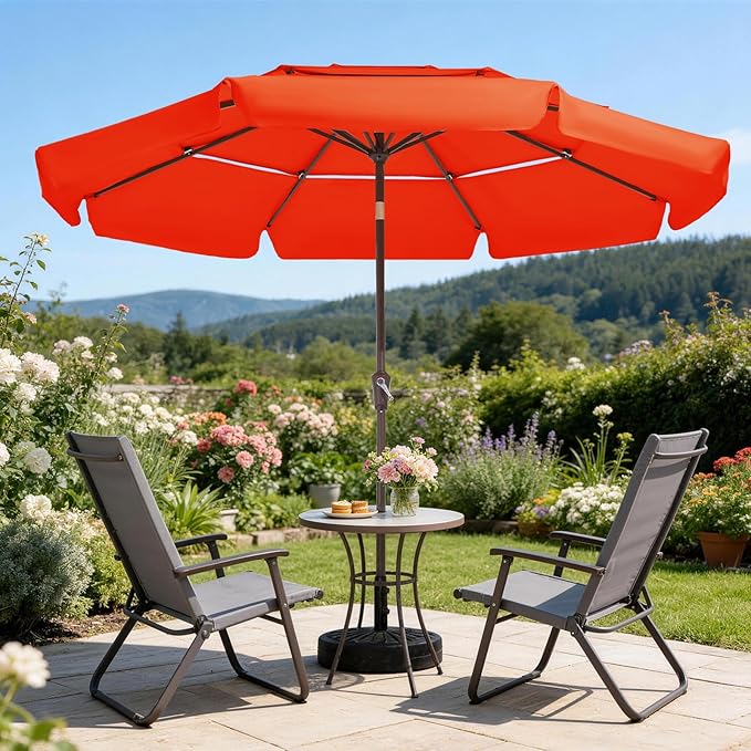 JEAREY 3 Tiers 9 FT Patio Umbrellas Outdoor Table Umbrella with Push Button Market Umbrella 8 Sturdy Ribs UV Protection Waterproof for Garden,Orange
