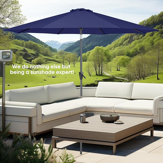 Tempera Patio Market Outdoor Table Umbrella with Push Button Tilt and Crank, Large Sun Umbrella with Sturdy Pole & Fade Resistant Canopy, Easy to Set