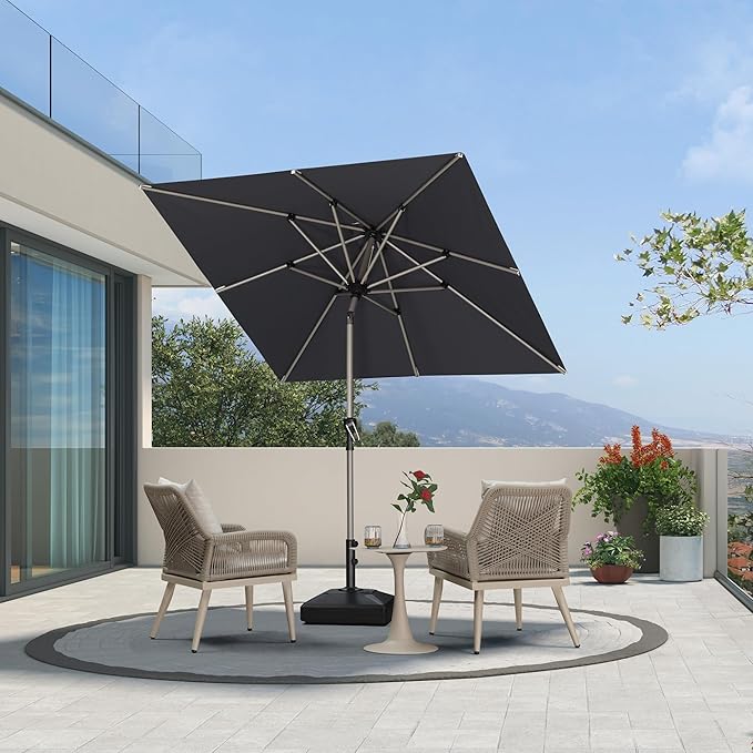 PURPLE LEAF 6.5' x 6.5' Square Patio Umbrella with Tilt Adjustment, Outdoor Table Umbrella Champagne Aluminum Frame, Market Umbrella Pool Umbrella for Deck Garden, Patio, or Poolside