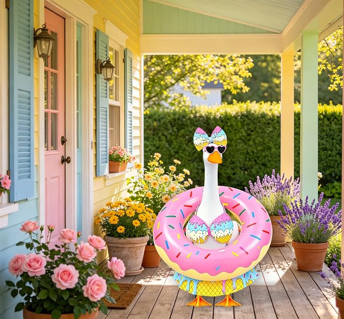 Porch Goose Outfits Summer Swimsuit - 5-Piece Ice Cream Theme Large Lawn Goose Clothes with Bikini, Bow Headband, Star Sunglasses, Swim Ring & Pump, Outdoor Yard Decor (Girlfriend Theme)