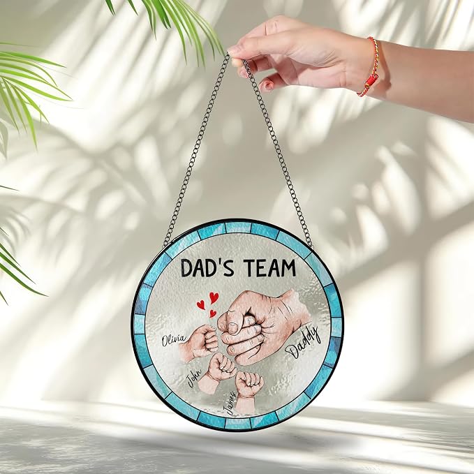 Personalized for Dad, Custom Stained Glass Window Hanging Suncatcher - Unique Gift for Papa Fathers - Best Dad Ever - Custom Gifts with Photo for Father