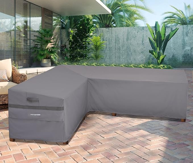 Outdoor Left Facing Sectional Sofa Cover Grey 85''L x 106''L x 34''D x 31''/26''H Waterproof Heavy Duty L Shape Patio Furniture Lounge Set Couch Covers