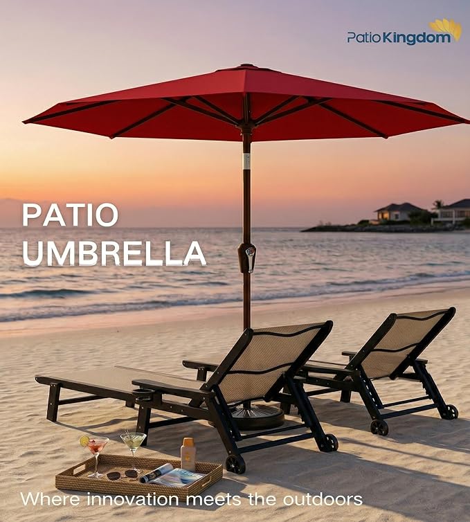 PatioKingdom 10FT Patio Umbrella with Push Button Tilt and Crank, Outdoor Market Umbrella with 8 Fiberglass Ribs, UV Protection Table Umbrella for Pool,Backyard,Garden,Deck