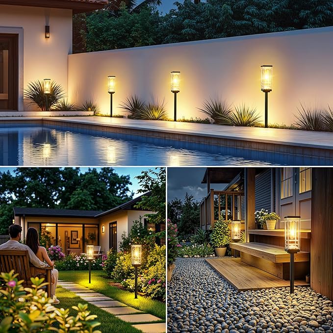 Ahaorigin 6 Pack Solar Lights Outdoor, Up to 15 Hrs Brighter Solar Pathway Lights, Luxury Taller Solar Outdoor Light Waterproof for Path Garden Yard Landscape Walkway Driveway, Warm White