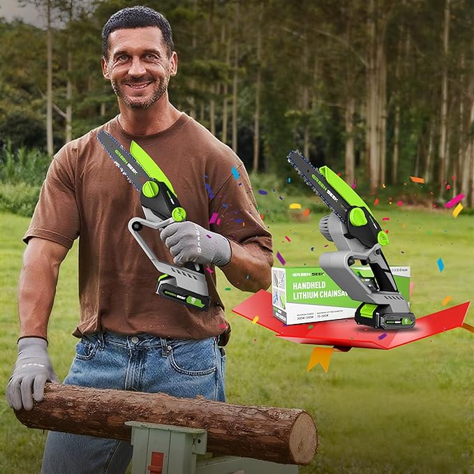 Mini Chainsaw 6-inch Chainsaw Cordless with Battery and Charger, Handheld Small Power Chain Saws for Tree Trimming, Branch Wood Cutting and Garden Maintenance