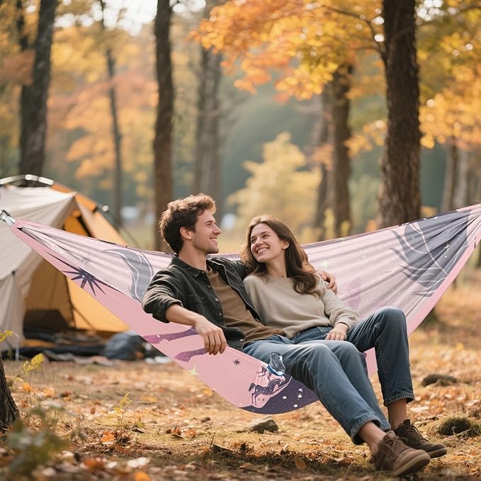 Purple Fantasy Star Unicorns 330lb Capacity Camping Hammock with Hanging Rope Hanging Hammock for Outside Patio Backyard Poolside hamaca de Algodon para Jardin