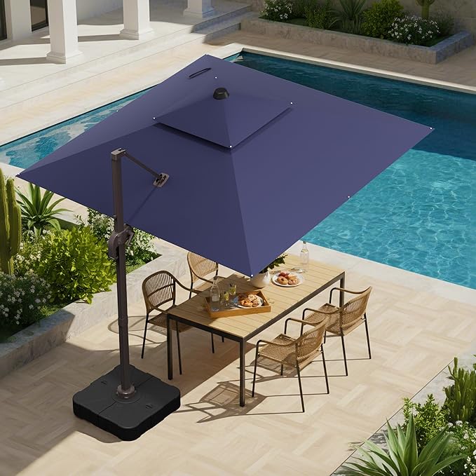 10x10 FT Patio Umbrella, Large Cantilever Double Top Heavy Duty Offset Umbrellas with 360° Rotation, Outdoor shade for Garden Deck Pool, Navy