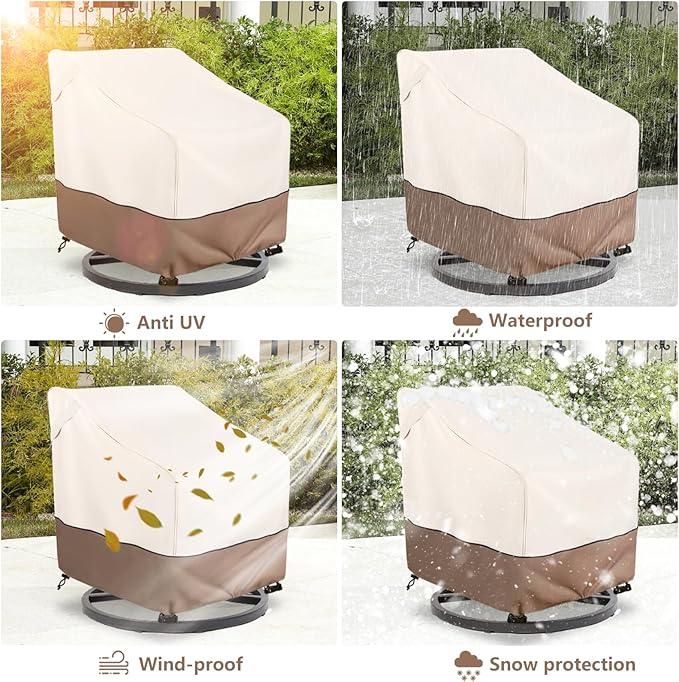 Patio Swivel Chair Cover 4 Pack,Waterproof Heavy Duty Outdoor Chair Covers,Outdoor Swivel Chair Cover for Patio Furniture Covers(30 W x 34 D x 38.5 H inches),Beige & Brown