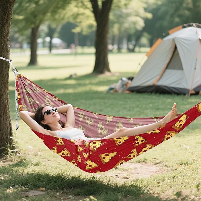 Camping Hammock Outdoor Hammocks for Outside Red Pizza Beach Trees Portable Lightweight with Pockets Tree Straps Indoor