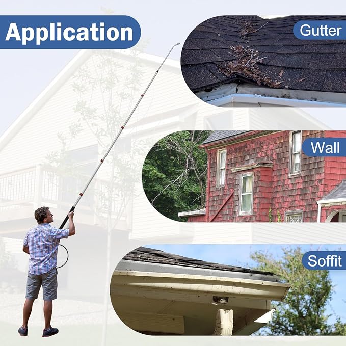 LidoDola 24FT Telescoping Pressure Washer Wand Kit - Extension Pole, Gutter Cleaner, Brush & 5 Nozzles for Roof, Deck, Vehicle, Sidings