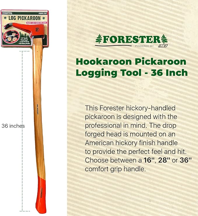 FORESTER Pickaroon Logging Tool | USA Hickory Handle | Hookaroon Logging Tool | Log Roller Tool & Forestry Tools for Dragging and Stacking Logs