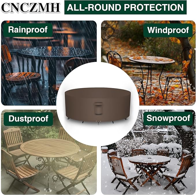 Heavy Duty Patio Furniture Covers Waterproof, 600D Round Outdoor Furniture Cover Waterproof for Sectional Sofa Couch, Outdoor Dining Table and Chair Set Covers 92"DIA x 28"H, Brown