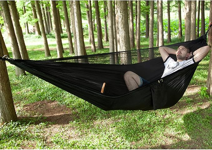Travel Hammock, Lightweight Camping Hammock with Mosquito Net, Portable Outdoor Hammock 200kg Load Capacity for Camping Hiking Backpacking,Black
