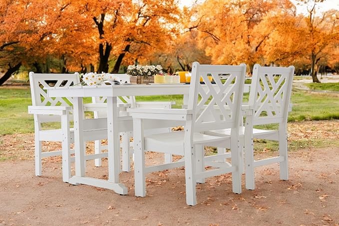 5 Piece HDPE Outdoor Dining Set for 4, Patio Dining Furniture Set with Umbrella Hole, Outdoor Table and Chairs for Garden, Poolside, Backyard, Deck