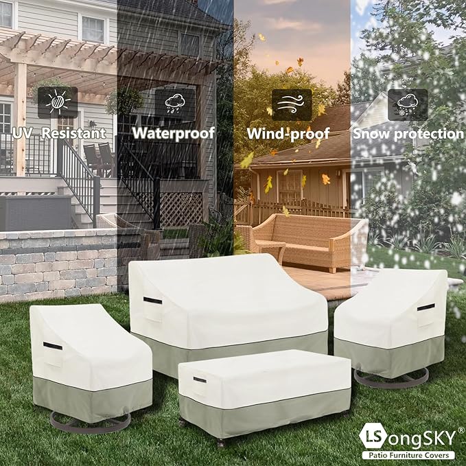 Outdoor Swivel Lounge Chair Cover 2 Pack,Waterproof Heavy Duty Outdoor Chair Covers,Patio Rocking Chair Covers for Outdoor Furniture,(30 W x 34 D x 38.5 H inches),White&Grayish Green
