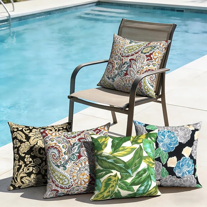 Outdoor Pillows with Insert 20x20 Inch, Waterproof Throw Pillow for Patio Furniture, Decorative Back Cushion for Garden Home Sofa Office Chair, Set of 2, Lush Leaf Jungle