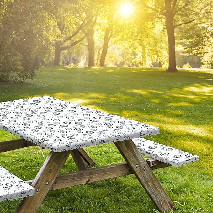KENOBEE 6ft Picnic Table and Bench Cover, Camping Essentials RV Gear, 72 in Waterproof Windproof Outdoor Elastic All Around Tablecloth, Fitted Rectangle Tables and Seats, Blue Flywheel