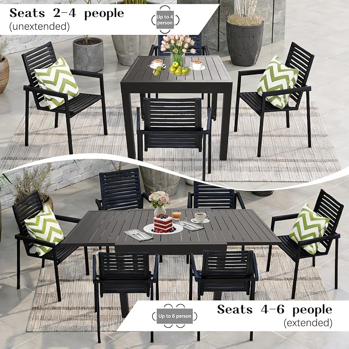 Domi Expandable Outdoor Dining Table for 4-6, Aluminum Patio Dining Table 35'' -70'', Rectangular Extendable Dining Table for Garden, Backyard, Porch