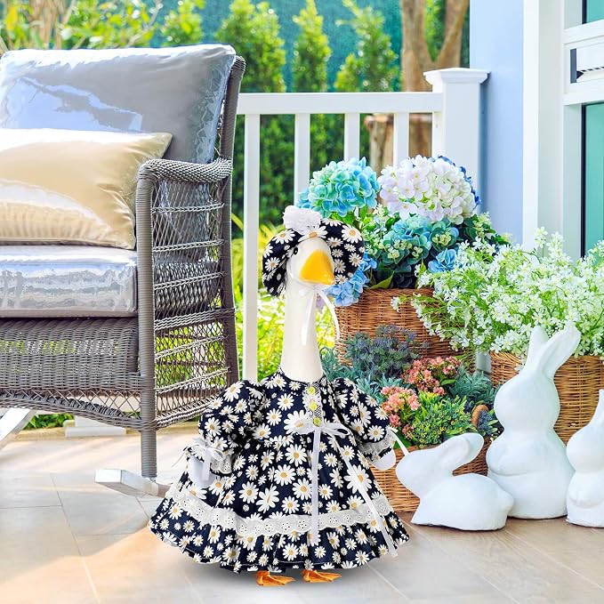 Spring Flower Goose Outfit Daisy Rose Floral Dress for 23'' Cement Plastic Goose Statue for Valentines Day Summer Outdoor Garden Yard Patio Lawn Decor(Daisy)