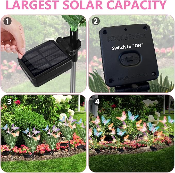 Weepong Solar Lights Outdoor Decorations Waterproof Newest Solar Garden Lights with Glowing Stems, 7-Color Changing Butterfly Flower Light for Outside Yard Pathway Garden Decor, Gift for Mother,2Pack