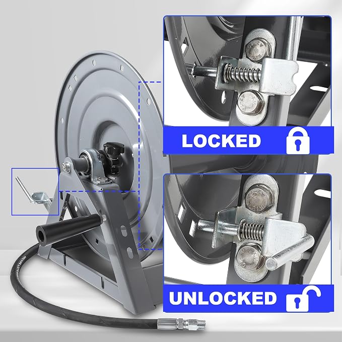 M MINGLE Pressure Washer Hose Reel 300ft, Heavy Duty Hose Reel, Manual Crank Power Washer Hose Reel with Swivel Arm, Wall/Floor/Truck Mounted, 4000 PSI