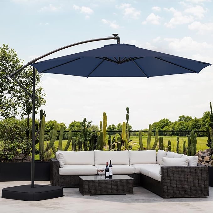 10FT Patio Umbrella with Base Included, Outdoor Offset Cantilever Umbrella, Infinite Tilt, UV Protection for Backyard, Lawn, Garden & Pool
