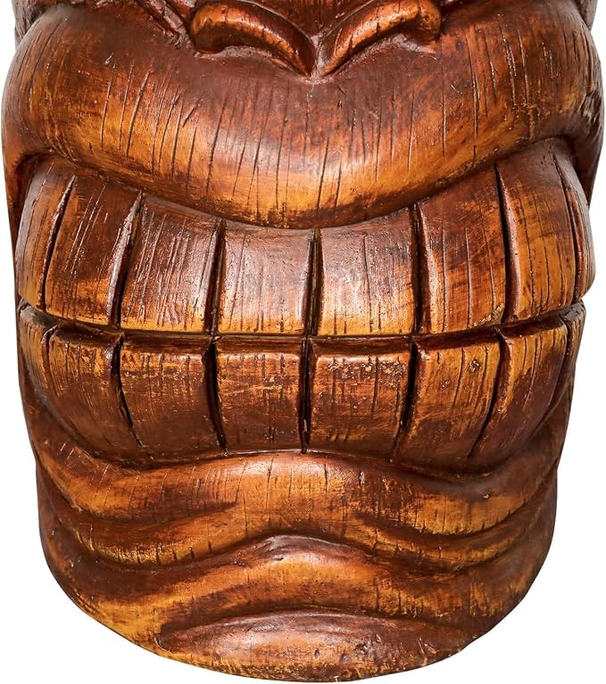 SKYFIRE Tiki Face Faux Wood Stump - The Grand Tiki Face Kanaloa Teeth Indoor Outdoor Side Table Statue for Garden, Patio, Backyard, Lawn, House, Office Decor -19.6" H Concrete Tiki Statue