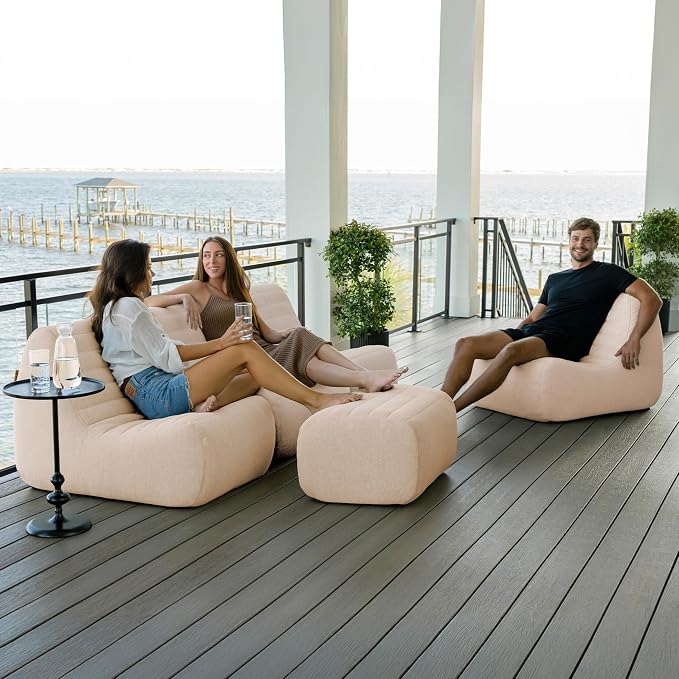 Big Joe Solvana Outdoor Sectional, 5 Piece Patio Furniture Set, Performance Linen Weather-Resistant Fabric Sofa, Sunlit Cream