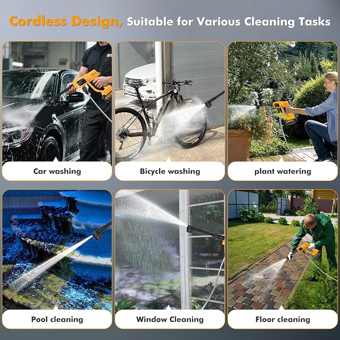 Cordless Pressure Washer Gun, 120Bar/1700PSI Portable Power Washer, Battery Operated Pressure Washer with 3.0Ah Dual Batteries &Charger, 6-in-1 Nozzle Foam Cannon, for Vehicle, Driveway Deck