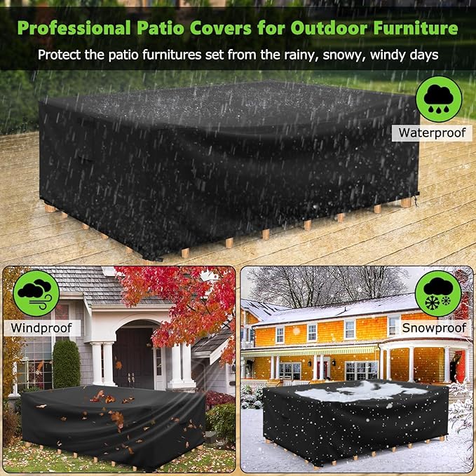 Patio Furniture Covers Waterproof, Heavy Duty 600D Outdoor Furniture Covers for Outdoor Dining Table and Chair,Tear Resistance and Anti-UV,Black,74"L x 47"W x 28"H