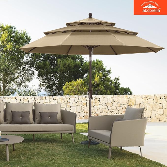 ABCCANOPY 5-Year 10-Year No Fading 9FT 3 Tiers Patio Umbrella, Outdoor Table Umbrella with 8 Sturdy Ribs for Deck, Backyard, Garden, Yard