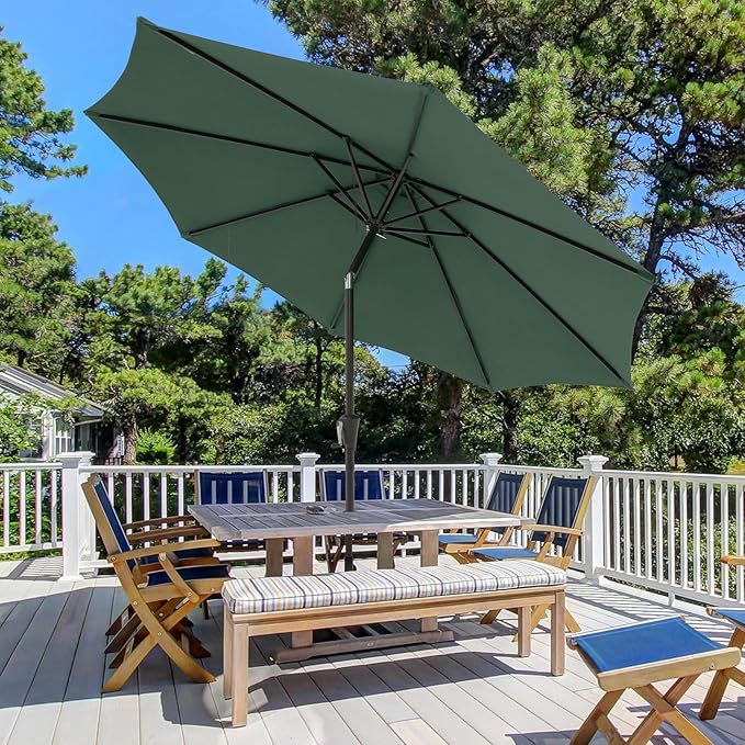 COBANA Patio Umbrella, Outdoor Table Umbrella of 9-Feet with 8 Ribs and Push Button Tilt and Crank, Dark Green