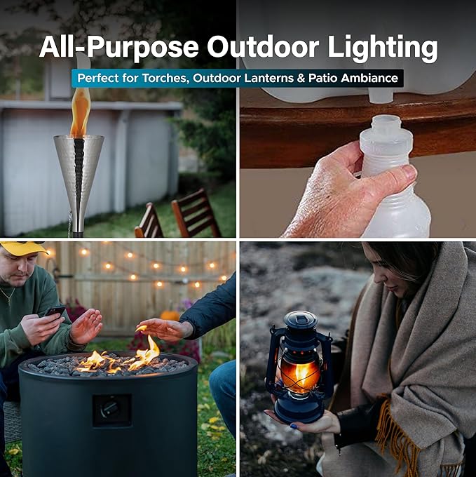 Firefly Fuel Tiki Torch Fuel – Clean-Burning Outdoor Lamp Oil for Tiki Torches and Lanterns. Low Smoke, Pure, Odorless Formula, Long-Lasting – Outdoor Patio & Garden Use - 5 Gallons