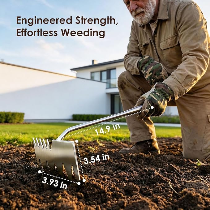 Weed Puller Tool, 2026 Upgraded Portable Manual Weeding Tools Gardening, 6 Teeth Dual Head Stainless Steel Hand Garden Weeding Rake, Weed Remover Tool for Gardening Backyard Yard Farm Planting Weeding