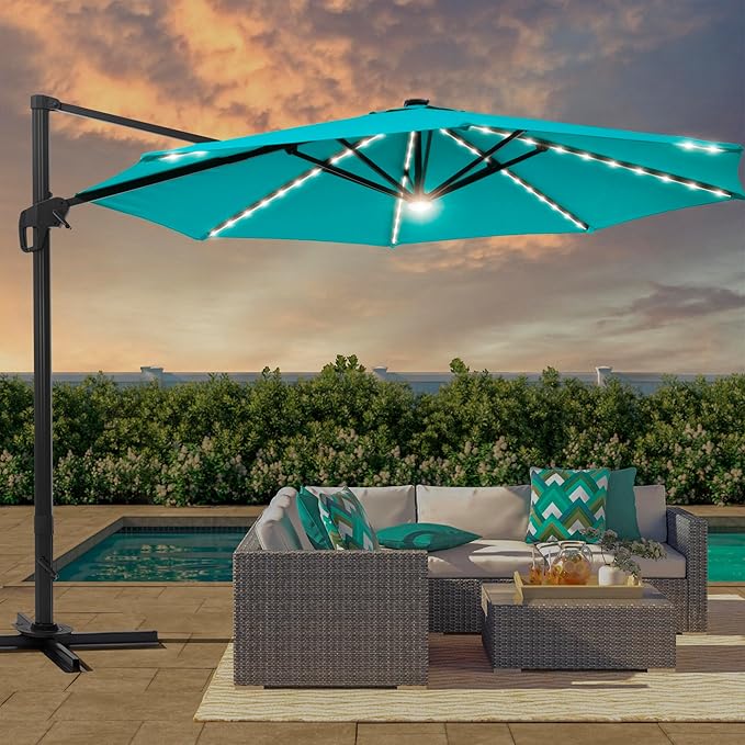 FLAME&SHADE 11 ft Cantilever Offset Patio Umbrella, Large Heavy Duty Outdoor Patio Umbrella Aluminum 360° Rotation Round Outdoor Umbrella for Deck,Pool,Backyard