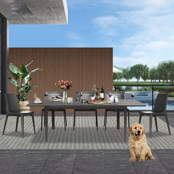 Domi Expandable Outdoor Dining Table for 6-8, Aluminum Patio Dining Table 65'' -95'', Rectangular Extendable Dining Table for Garden, Backyard, Porch